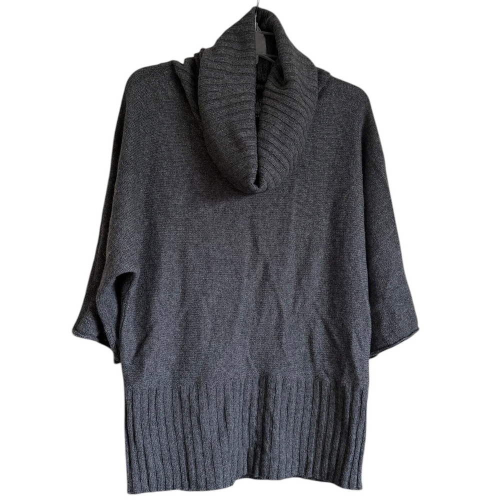 FYLO 100% Cashmere Cowl Neck Sweater Charcoal Grey Elbow Sleeve Size Large